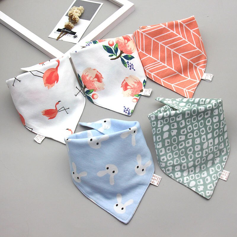 5 Pieces/lot Baby Bibs Triangle Double Cotton Bibs Cartoon Print Saliva Towel Baby Boys Girls Feeding Apron Cotton Bandana Bibs: A-5pcs