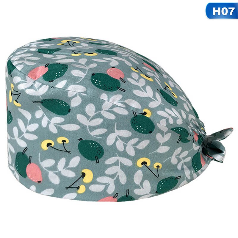 Kvinder print bomuld bandage justerbar sygeplejerske kasket med svedbånd bouffant hat mænd gorros quirofano mujer sygeplejerske uniform tilbehør: H07