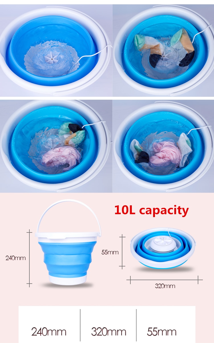 DC5V USB Portable Folding Bucket Washing Machine Mini Household Ultrasonic Cleaner Easy Operation For Travel