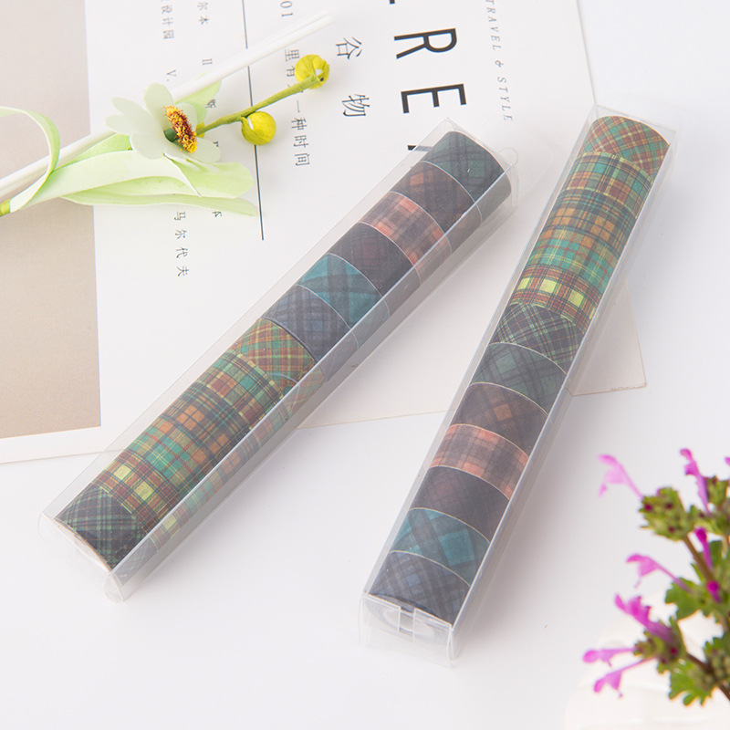 (12 stuks/partij) 12mm Vintage Mini Washi Tape Plaid Afplakband Kawaii Stickers voor DIY Scrapbooking