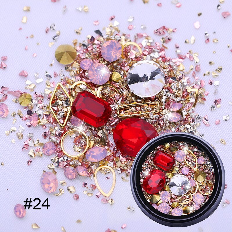 1 stk 3d negle rhinestones sten blandede farverige gør-det-selv-decals med neglebuede pincetkrystaller nail art gør-det-selv dekorationer: 24