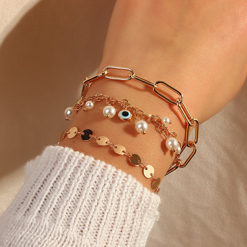 Europese En Amerikaanse Armband Sets Mode Ol Geometrische Ot Gesp Veelzijdige Hand Ornament Accessoires Vrouw Sieraden Vrouwelijke: Blue Zinc Plated