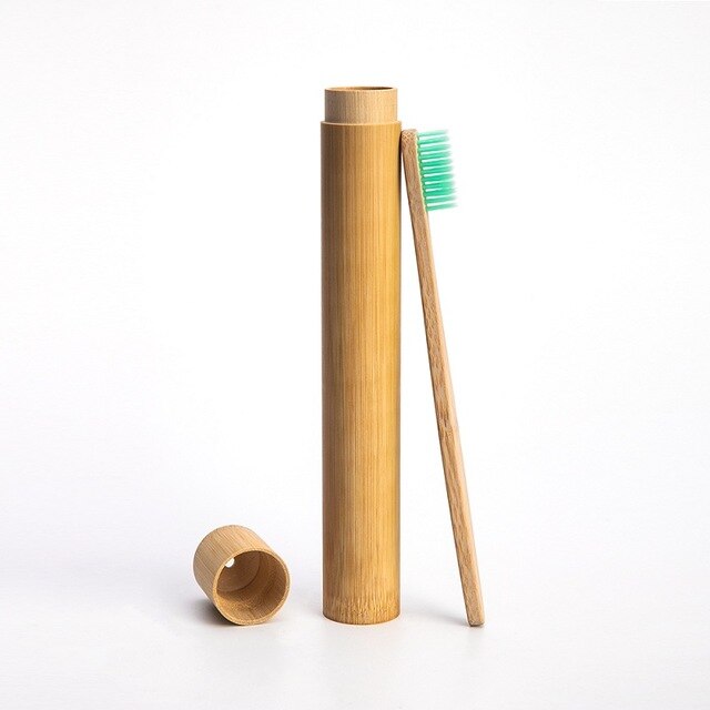 1pc regnbuetandbørster  +1pc bambusrør miljøvenlig naturlig bambus tandbørste rejsetaske blød hovedtænder børste 2pc pakninger: Grøn og rør