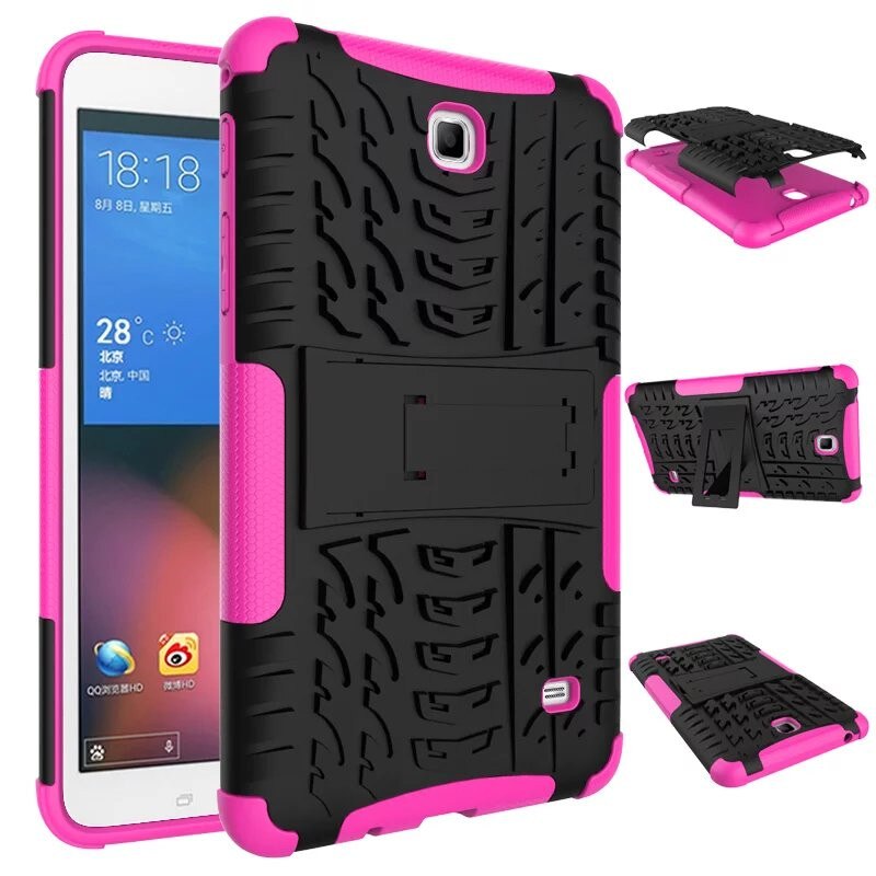 Funda de silicona para tableta Samsung Galaxy Tab 4 7,0, carcasa trasera de doble armadura con soporte, TPU + PC, T230, T231, T235, SM-T230, 7 pulgadas: Rose