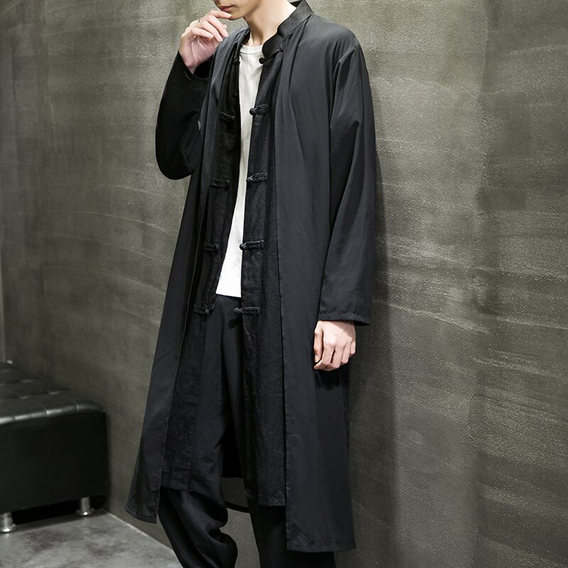 Chinese Traditional Dress Plus Size Long Robe Ancient Style Chiffon Hanfu Men Clothing 2022 Kung Fu Tai Chi Casual Coat Male