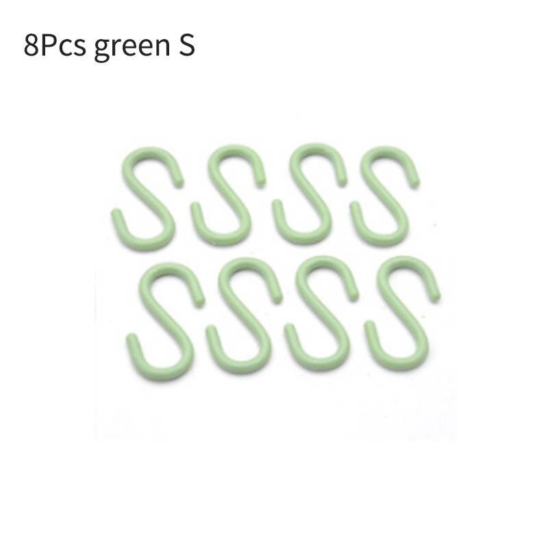 Draagbare Multi-purpose Keuken Haken Duurzaam Thuis Organisator S Vorm Plastic Kleding Rek Kinderwagen Hanger S L Maten: 8Pcs green S