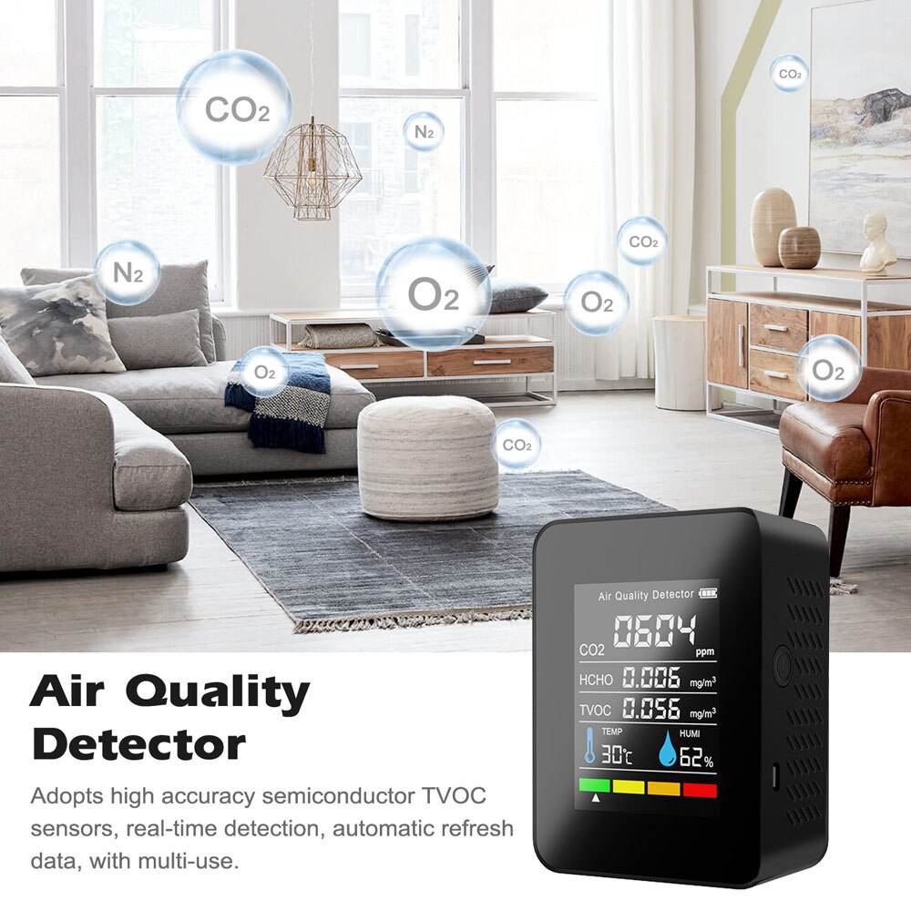 1200mAh Air Detector CO2 Tester Carbon Dioxide TVOC HCHO Value Electricity Quantity Temperature Humidity Display