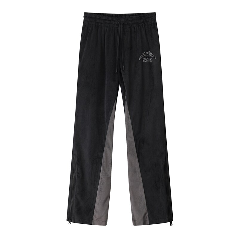 Farbe Block Seite Reißverschluss Samt lässig Hosen Männer und Frauen Patchwork knapp Strass Hosen Kordelzug Velours Spur Hosen: asiatisch L / Schwarz