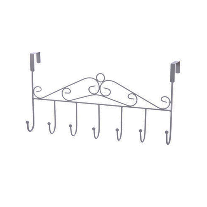 Gancho trasero para puerta de hierro, perchero multiusos sin clavos, D19: 7 hooks white