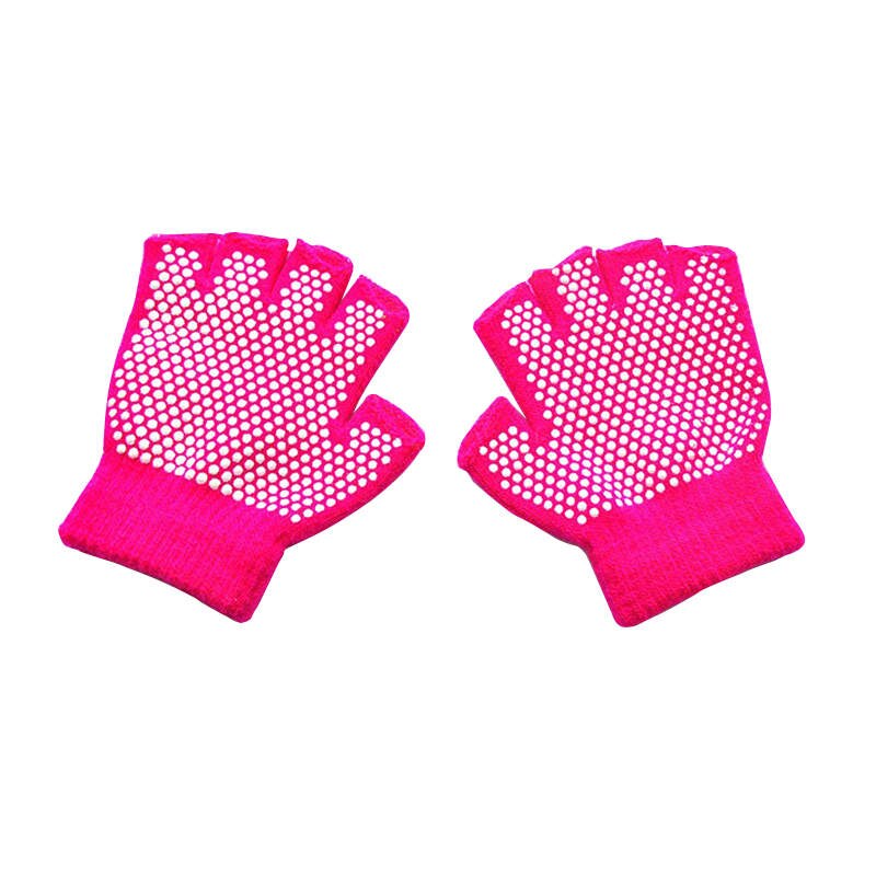 Warmom crianças quentes inverno ao ar livre esportes handguards antiderrapante pequenas partículas meio dedo luvas de malha: T5