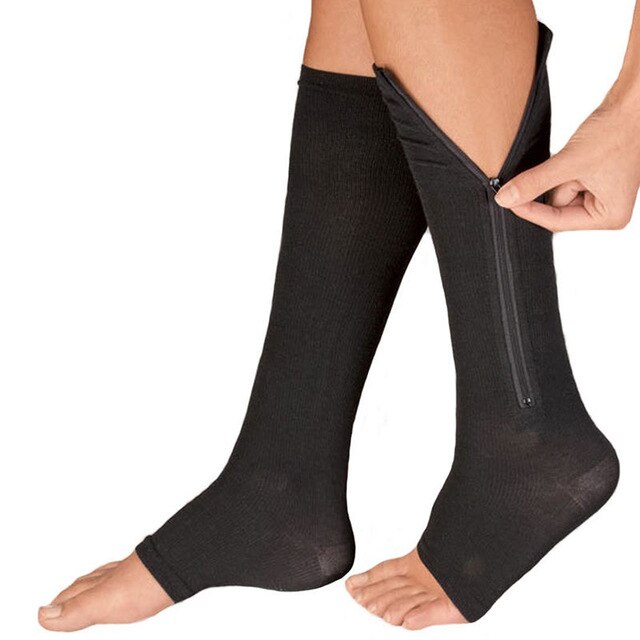 Zipper Compression Stock Breatheable Sleeve Support Socks For Men Women Brace Sock Nylon Knee Stovepipe Open Toe Long Socks