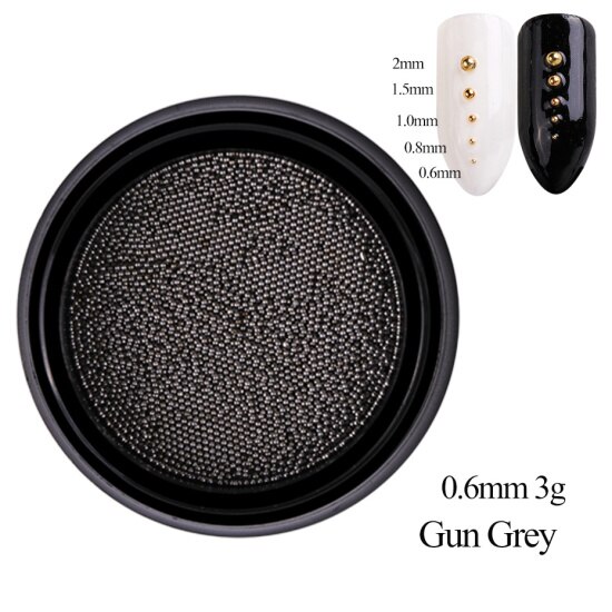 1 boîte de perles en acier Mini Caviar décoration d'ongle 0.6/0.8/1/1. 5/2mm point rond gris Rose or argent poussière Nail Art bricolage vernis à ongles CH031-1: Gun Grey 0.6mm
