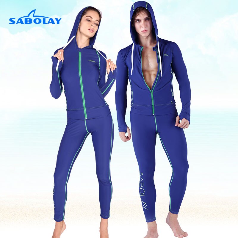 Sabolay Camicette Amanti Delle Donne Degli Uomini di Lycra Elastica Cardigan Rashguard Surf Della Chiusura Lampo di Stile di Nuotata Protezioni Uv Camicia Pantaloni di Acqua di Sport