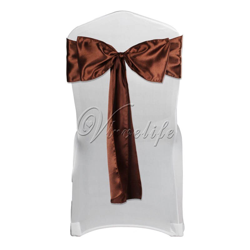 Satin stol sash sløjfe 6 "  x 108 " til banket bryllup fest banket sløjfer sommerfugl håndværk stole betræk dekoration: Chokolade