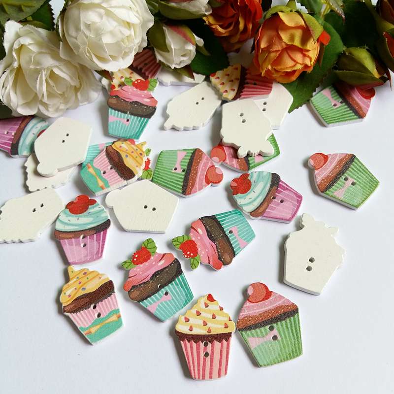 50 stuks/partij 2 gaten gekleurde taart houten knopen schattige gemengde verf decoratie kleding accessoires naaiknopen: Mix 5 stijl