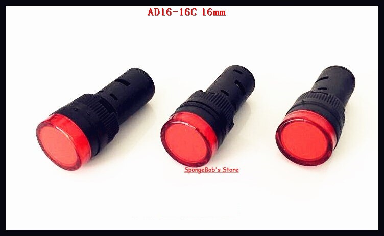 5 stks/partij AC/DC 12 v, 24 v, 110 v, AC220V Rode AD16-16C 16mm Mount Size LED Power Indicator Signal Light Pilot Lamp