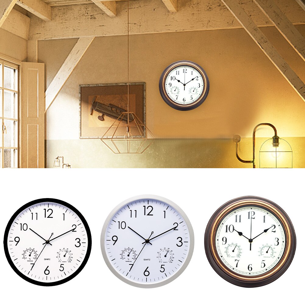 12inch Battery Operated Home Decoration Large Round Temperature Humidity Office Wall Clock Hanging Kitchen Livingroom Garden