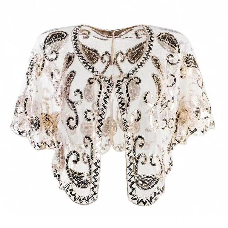 Chal de los años 20 para mujer, capa de noche decorativa con lentejuelas y cuentas, Bolero, Flapper, vestido de novia europeo y americano, chal en el escenario: Champán