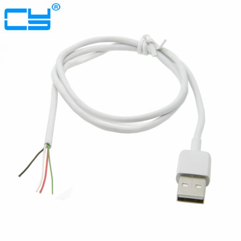 USB 2.0 Type A Male to 4 Wires Open Cable With Braid Shield for DIY OEM White 0.3m 0.5m 0.7m