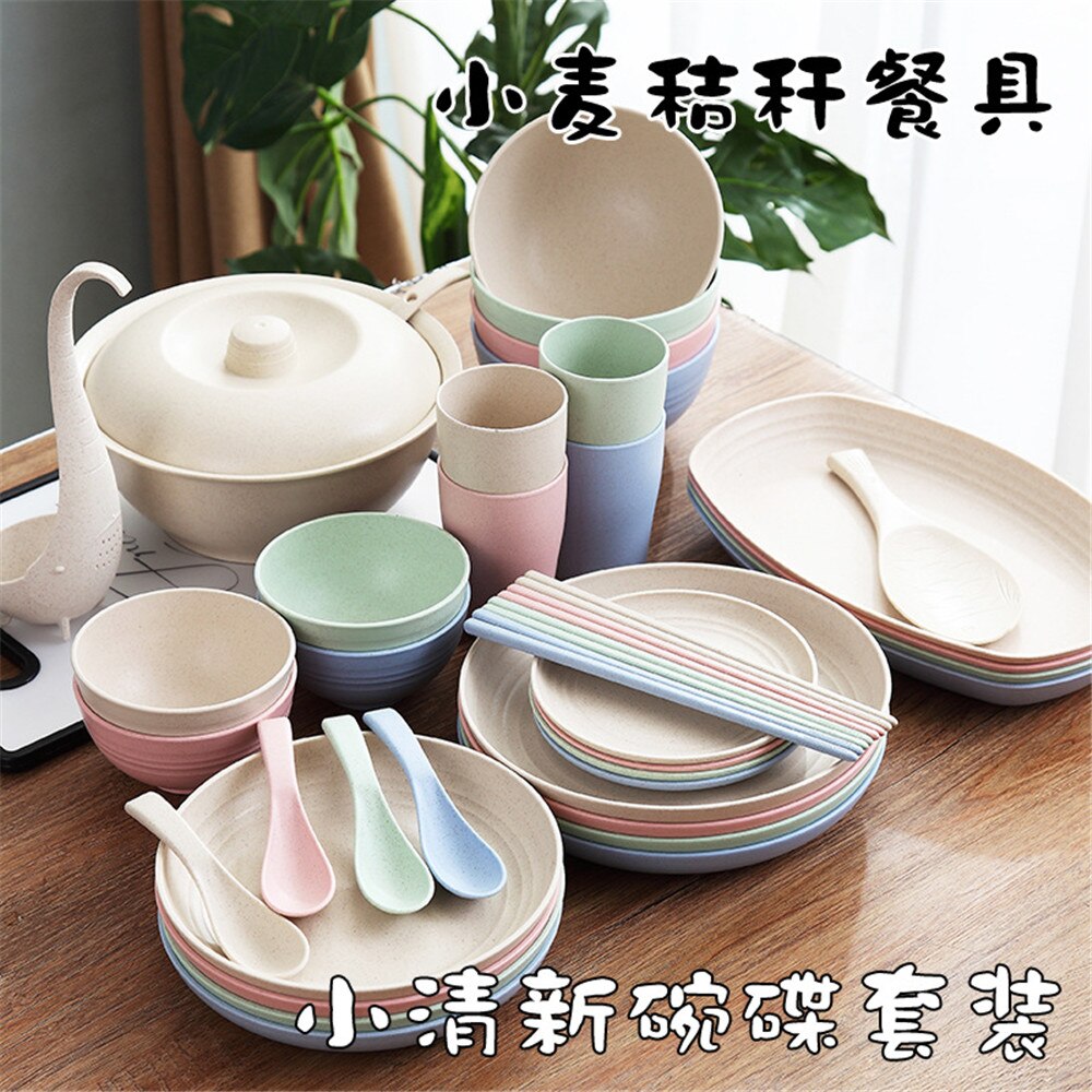 Portable Reusable Spoon Fork Travel Chopsticks Wheat Straw Tableware Set With Carrying Box