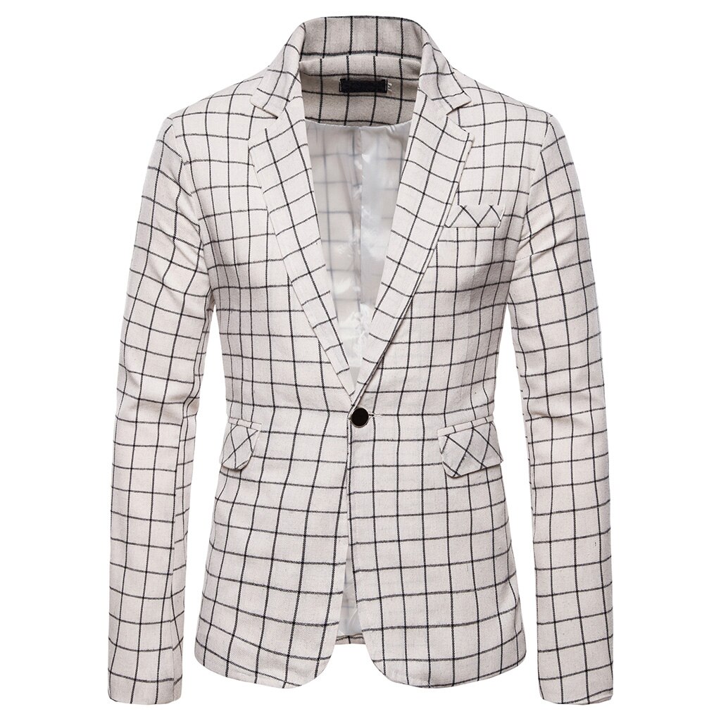 Stylish Male Blazer Suit Jacket Business Casual Single Button Blazer For Men Regular Abrigo Hombre Men Plaid Blazer: white / XXL