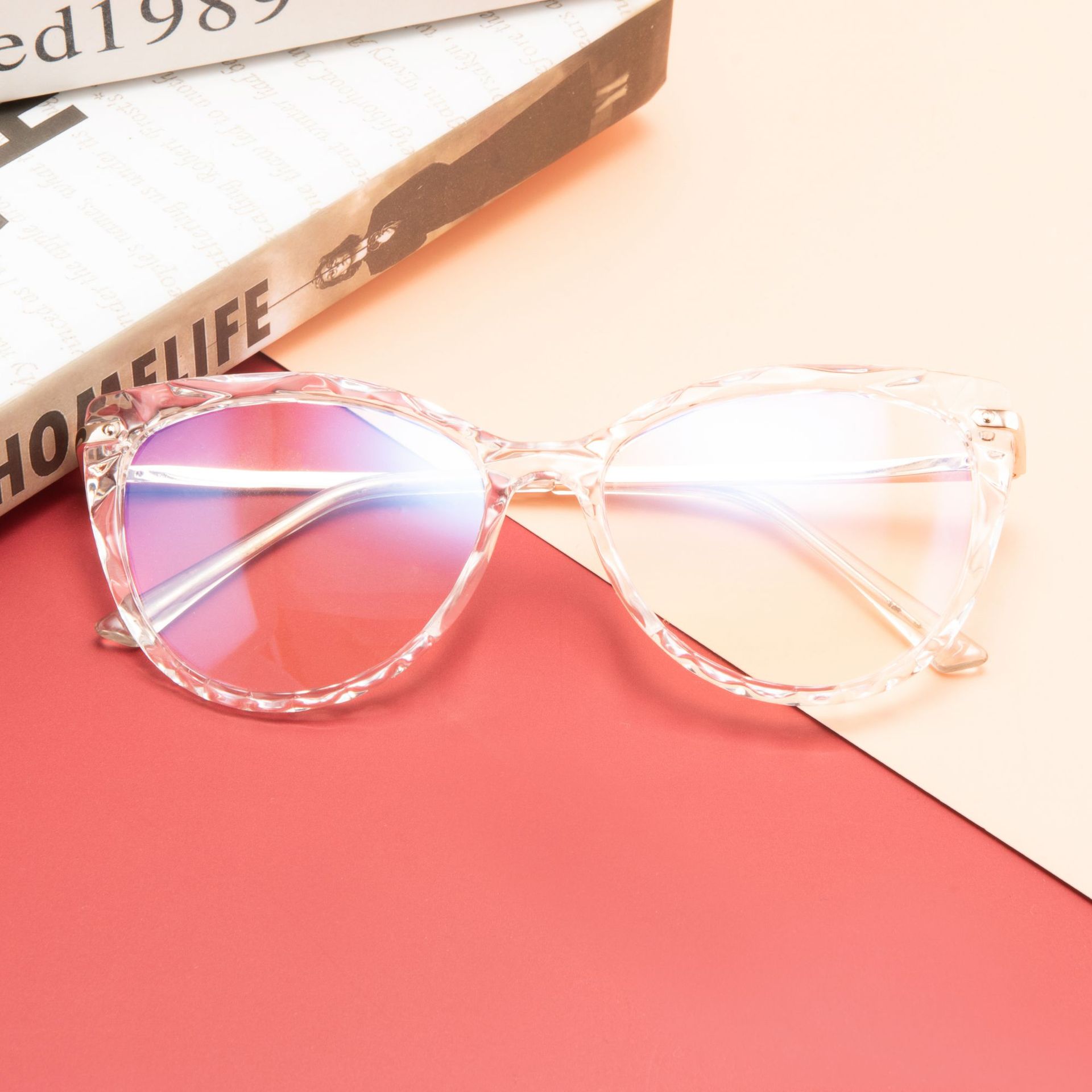 Gafas de sol con de ojo de gato y luz azul para mujer, lentes transparentes Con montura negra, de lujo,: 07