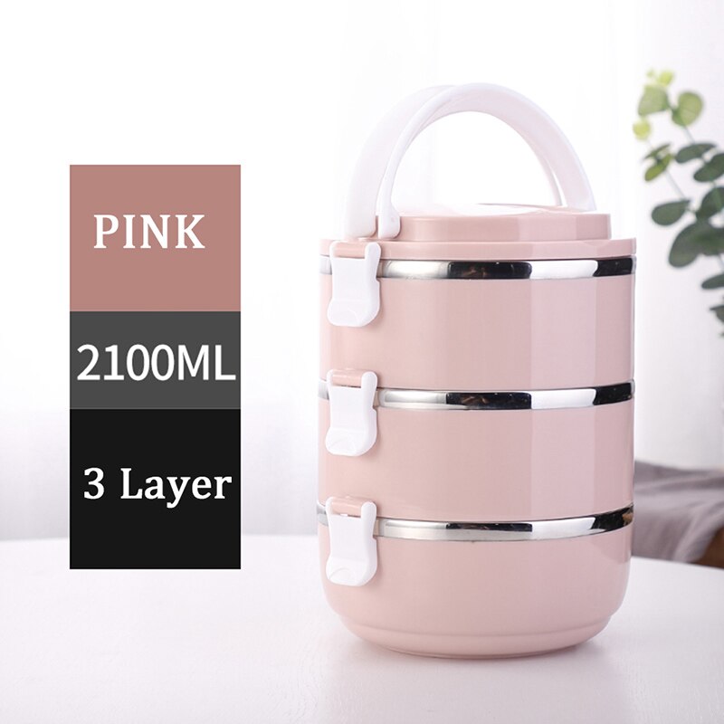 TUUTH 304 Roestvrij Staal Japanse Lunchbox Thermische Voor Voedsel Draagbare LunchBox Voor Kinderen Picknick Kantoormedewerkers School: JpA-3Layers-Pink