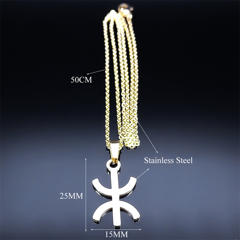 Afrika berber symbol vedhæng halskæde rustfrit stål guld farve amazing ⵣ bogstav etnisk amulet stil kæde halskæder smykker