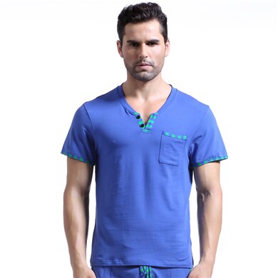 Men's Home Pajama Winter Man Soft Warm Sleepwear Tops Shirts Casual Wear Short Sleeve Shirts Leisure Cloth 6 Colors M L XL: Blue / M