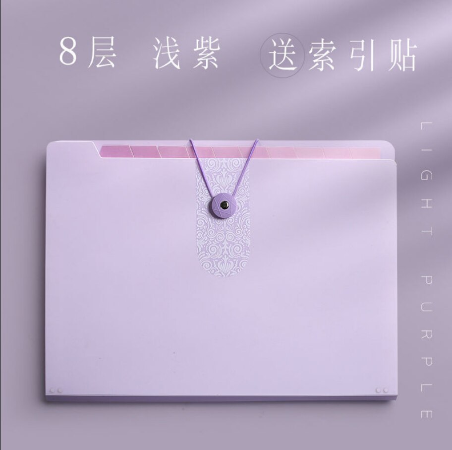 Multi-layer Storage Folder Box Large-capacity File Bag A4 Test Paper Clip Box Transparent Insert Document Organizer Organ Bag: 8 layers purple