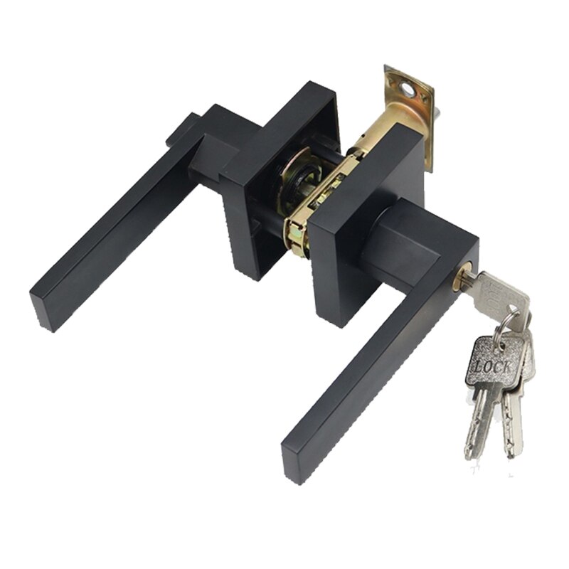 Square Round Zinc Alloy Door Lock Privacy Door Levers Lockset Key Door Locks Handles for Home Bedroom Bathroom Door: 2