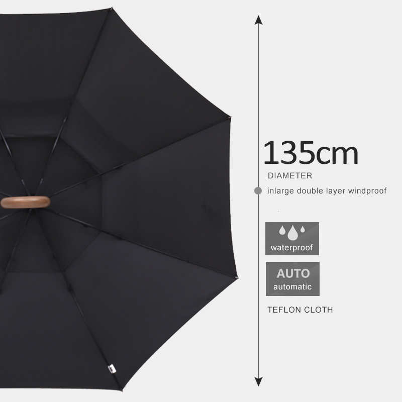 Parachase 135cm Long Handle Umbrella Rain Women Large Wooden Handle Clear Umbrella Windproof Double Layer Paraguas