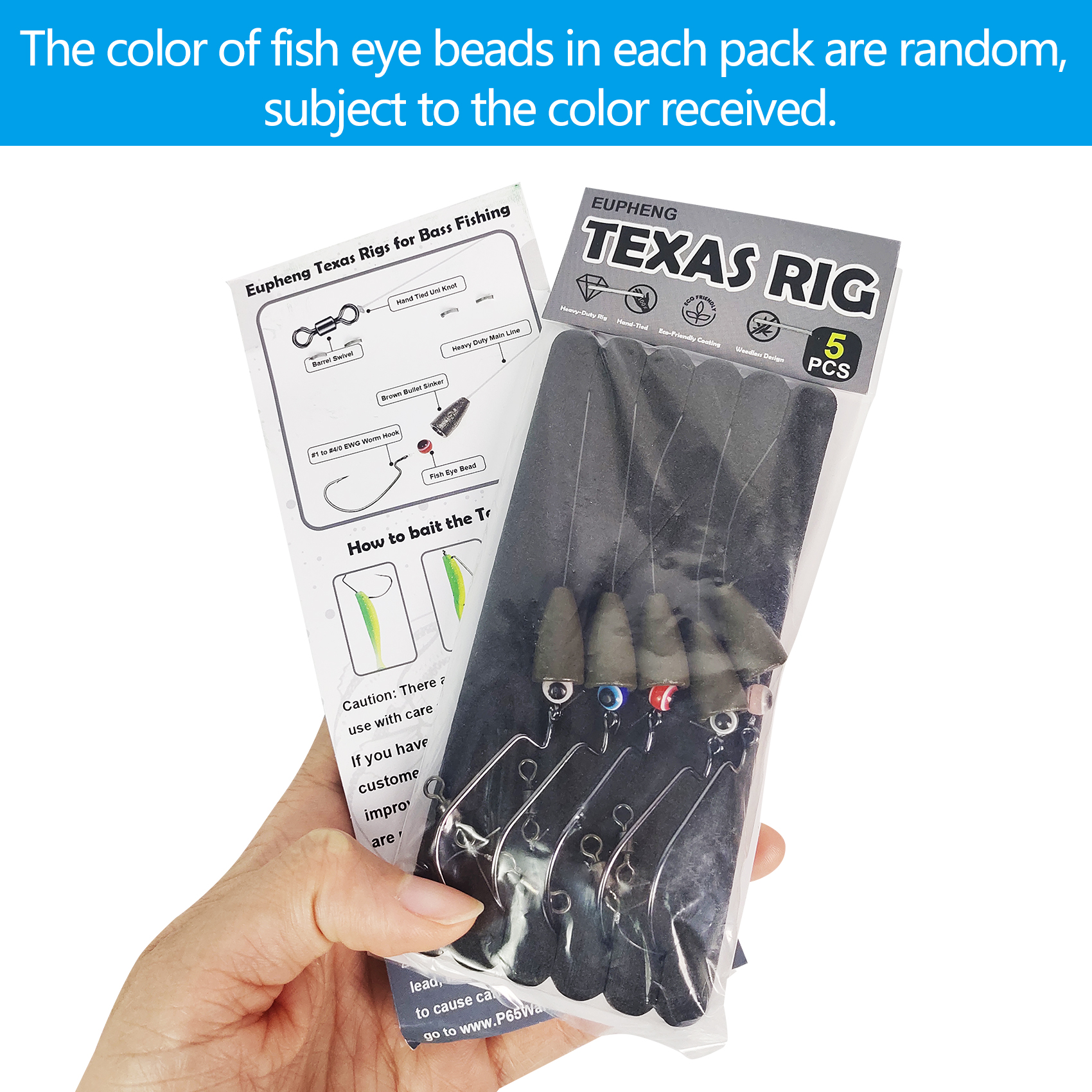 Eupheng 5pcs Texas Rigs Set Pre-Rigged Leader Line with Weights Hooks for Bass Fishing Fishing Ready Texas Rig