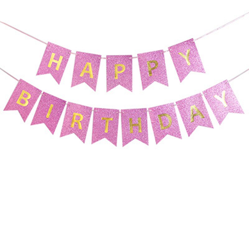 Happy birthday letter glitter paper banner pull flag children's day party party baby shower decoration: pink