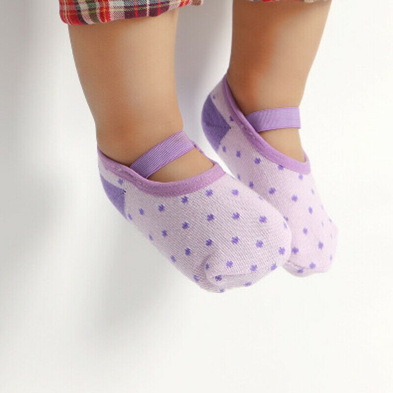 Baby Accessories Baby Girl Anti-slip Cotton Trim Socks Infant Toddler Newborn Elastic Band Dots Slipper Shoes Boots: Purple 