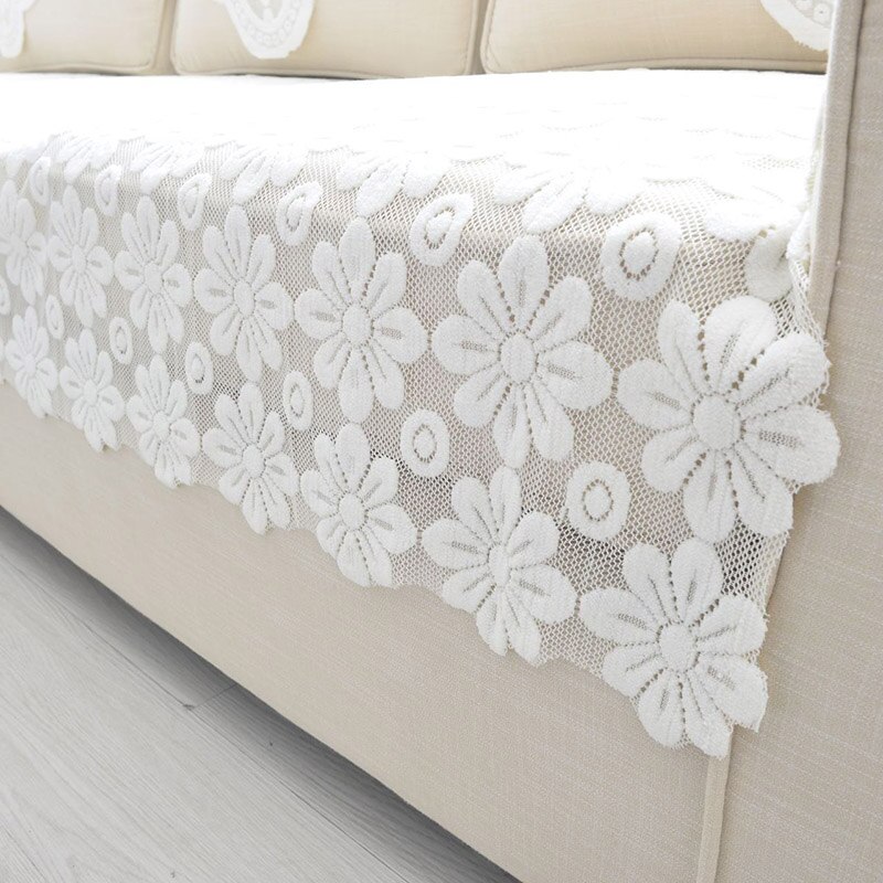 Huishoudelijke witte kant bankhanddoek bloemen bankhoes holle hoezen woonkamerdecoratie bankhanddoek voor armleuning rugleuning zitting