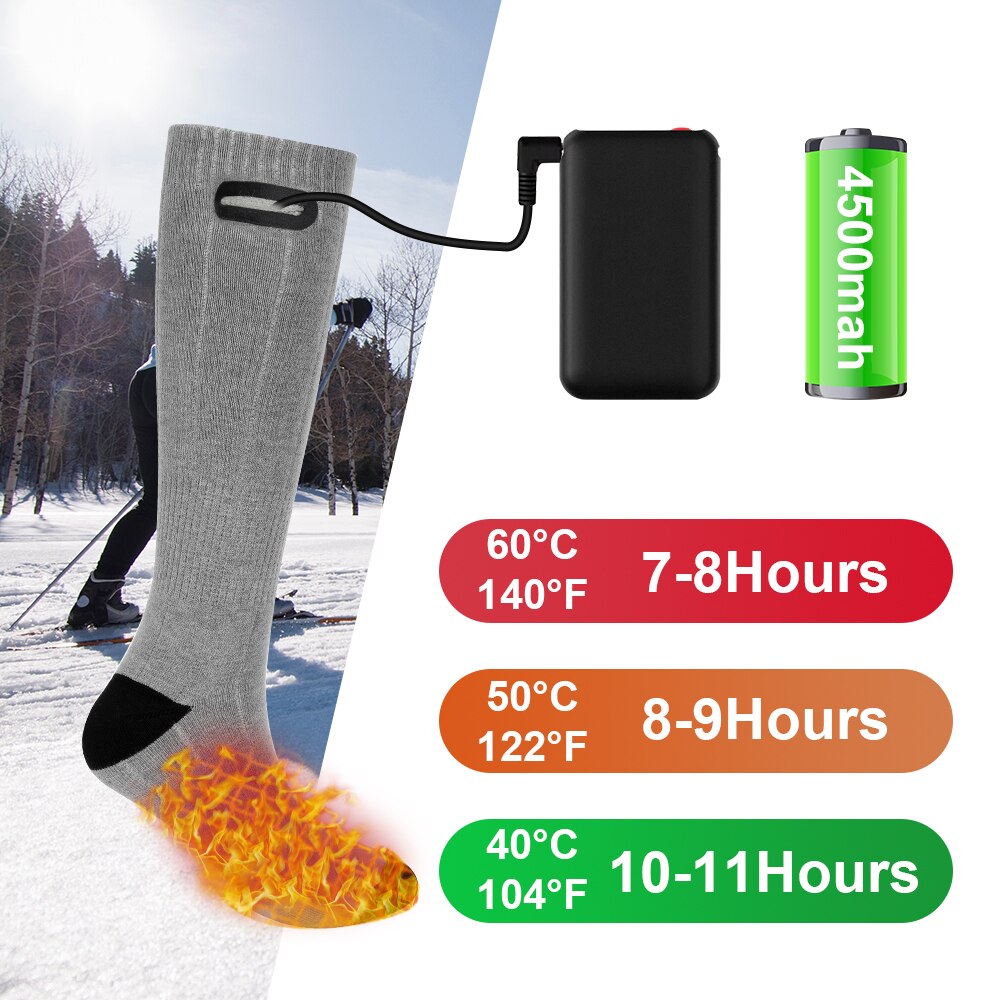 Chaussettes chauffantes d'hiver pour le ski pour hommes et femmes,accessoire avec batterie rechargeable pour la pratique du cyclisme, la randonnée, le snowboard,