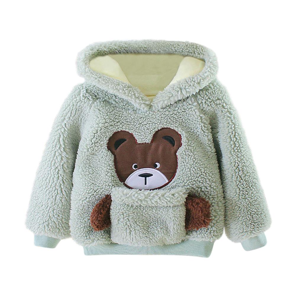 Sweat à capuche en coton pour bébé fille, sweat-shirt à manches longues, vêtements brodés mignons, polaire épais avec sac à bandoulière: green / 12M