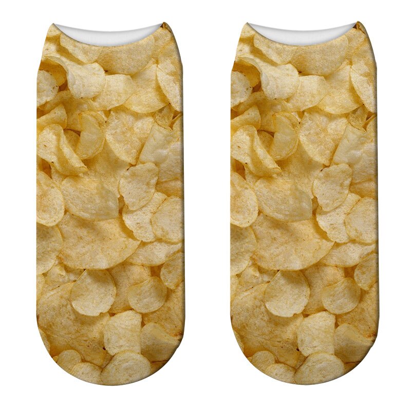 nourriture frites imprimer 3D chaussettes femmes Kawaii drôle pop-corn chaussettes courtes Licorne enfants filles mignon pommes de terre Chips Calcetines chaussette: 4
