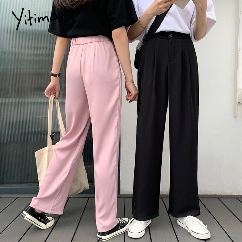 Elastiske taljebukser kvinder formelle damer lige bukser kvinder pink sort plus size højtaljede bukser streetwear koreanske bukser