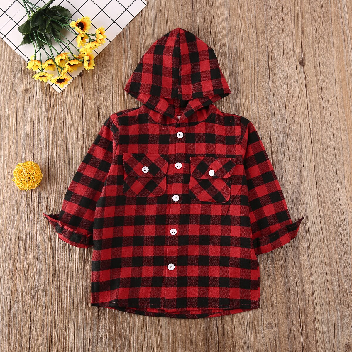 Pudcoco niño ropa para bebé (niño o niña) Navidad Plaids Camisa con capucha de manga larga prendas de vestir exteriores camisa abrigo ropa 2-7Y