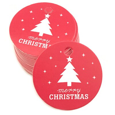 100Pcs Kerst Serie Tags Papier Label Label Diy Ambachten Hang Tag Bakken Wikkelen Decoratieve Card Kerst gunsten: Round- Red
