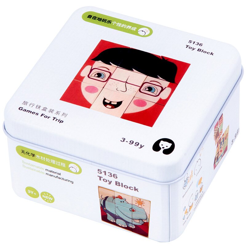 Baby Kids Cognitie Puzzels Speelgoed Peuter Ijzeren Doos Matching Game 3D Houten Puzzel Domino Gyro Sets Voor Kinderen Cognitieve: A5