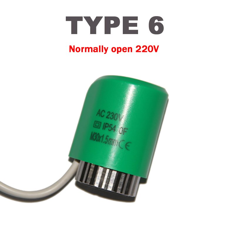 Normalt lukket 220v elektrisk termisk aktuator normalt åben ventil hoved vandudskiller til termostat manifold ventiler no/nc: Type 6