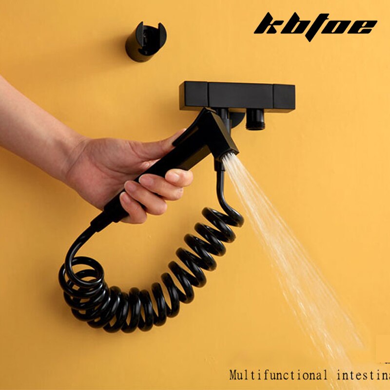 Koperen Wc Metgezel Spuitpistool Kraan Hoge Druk Wc Nozzle Huishoudelijke Wc Flusher Zwart