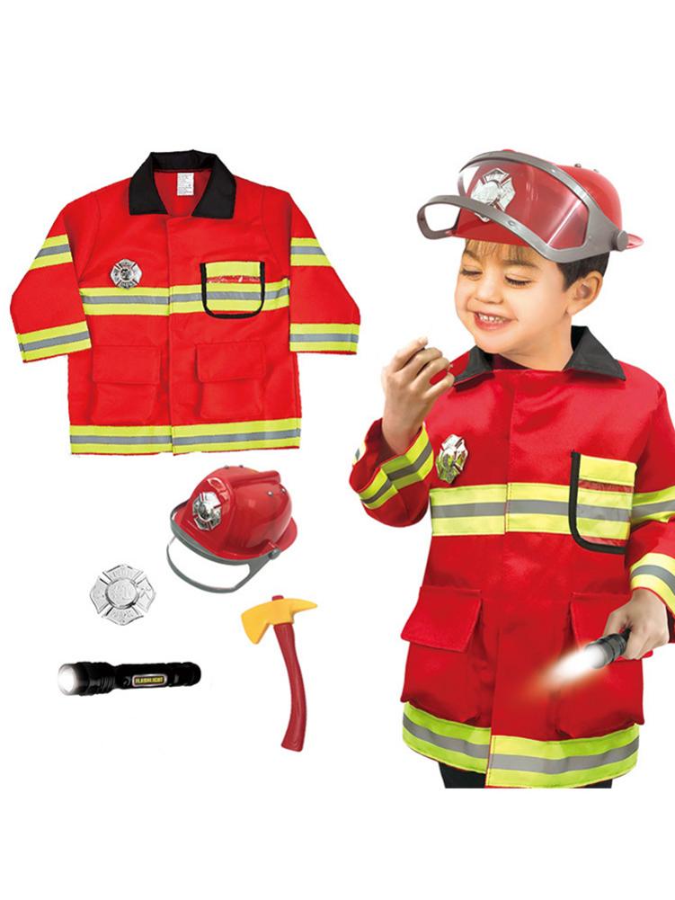 Vier Soorten Brandweerman Kids Simulatie Kostuums Pak Voor Meisje Jongen Party Uniformen Set Speelgoed Firefighter Grappige Verstelbare Hoed