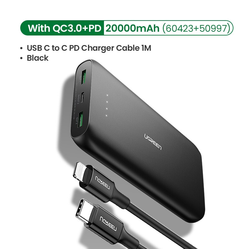 Ugreen Power Bank 20000 Mah Externe Mobiele Lader Draagbare Snelle Telefoon Oplader Voor S10 HuaweiP30 Pro Pd 3.0 Poverbank: With PD Cable