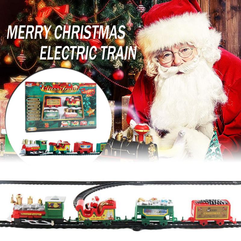 Jul elektrisk järnväg biltåg leksak barns elektriska leksak järnväg tåg set racing väg transport bygga leksaker