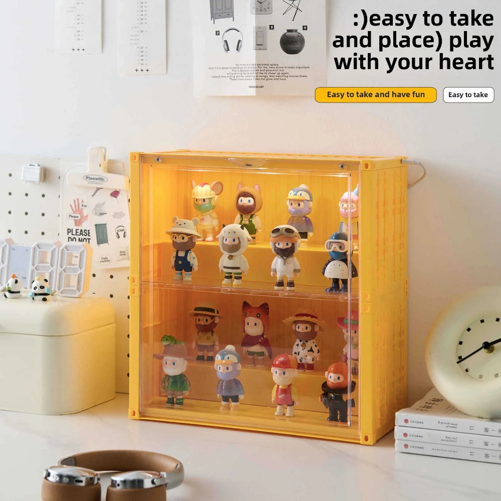 Conteneur jouets boîte de rangement lumières empilées Transparent Figure présentoir boîte aveugle Storag magnétique anti-poussière armoire avec LED