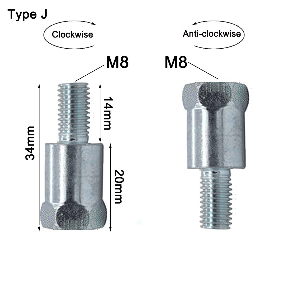 1PC 10mm Clockwise Motorcycle Mirror Adapter Steel Metal Heighten Rearview Bolt Screw Thread Conversion Bolt Motor Mirror Screw: Type J